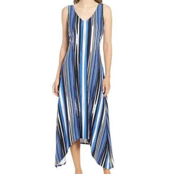 Tommy Bahama Dresses & Skirts - Tommy Bahama Women's Dress Ikat Stripe Blue XS Sleeveless Handkerchief Hem